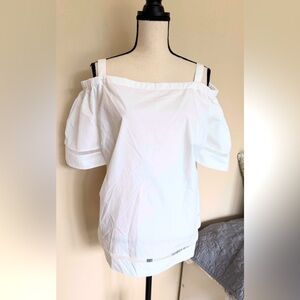 Lauren Ralph Lauren Plus Size 1X  White Peasant Top Blouse Off Cold Shoulder